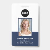 Blauw Personeelsfoto ID QR-code Bedrijfslogo  Badge (Voorzijde)