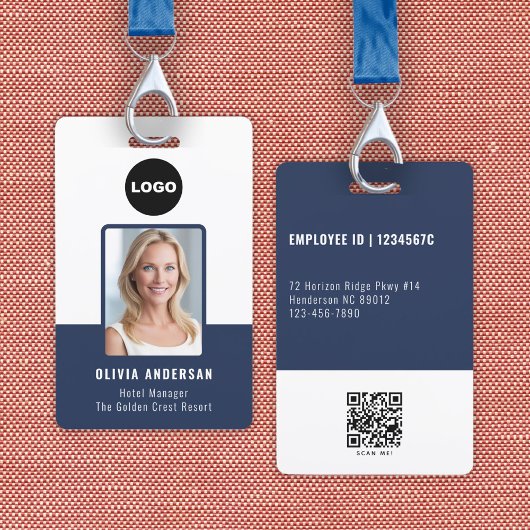 Blauw Personeelsfoto ID QR-code Bedrijfslogo  Badge