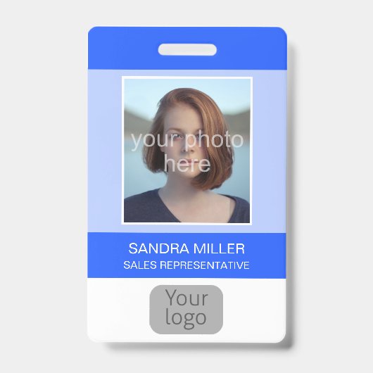Blauw, Personeelsfoto, Logo, Streepjescode, Naam, Badge (Voorzijde)