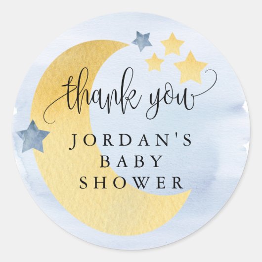 Blauw persoonlijk Baby shower over de maan Ronde Sticker (Voorkant)