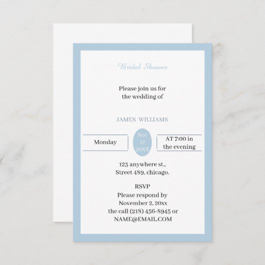 Blauw Persoonlijk Bruidsdouchefeest Kaart (Voorkant / Achterkant)