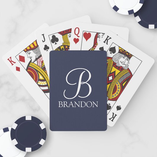 Blauw Persoonlijk Schrift Monogram en Naam Pokerkaarten
