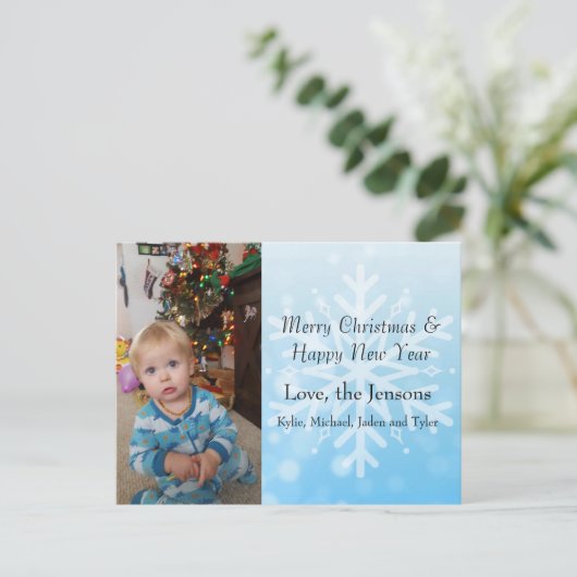  blauw Persoonlijk Snowflake Fotokerst Briefkaart (Staand voorkant)