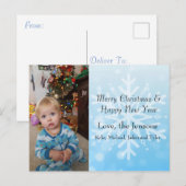  blauw Persoonlijk Snowflake Fotokerst Briefkaart (Voorkant / Achterkant)