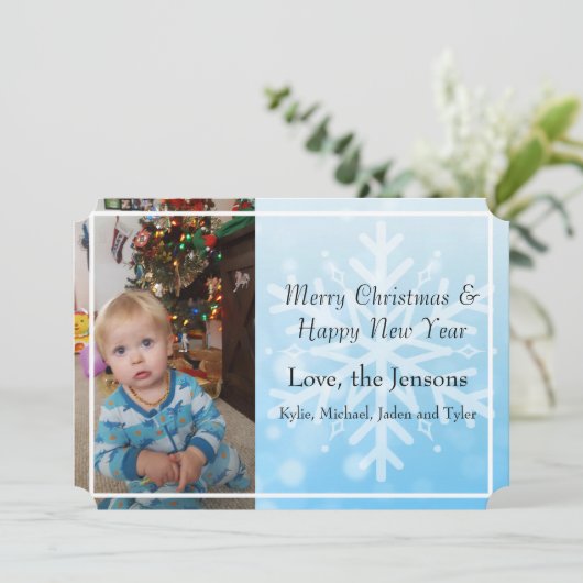  blauw Persoonlijk Snowflake Fotokerst Kaart (Staand voorkant)