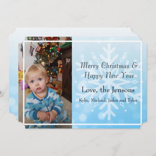  blauw Persoonlijk Snowflake Fotokerst Kaart (Voorkant / Achterkant)