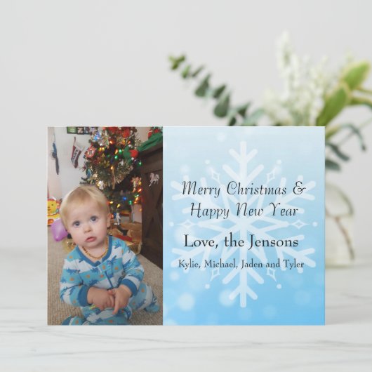  blauw Persoonlijk Snowflake Fotokerst Kaart (Staand voorkant)