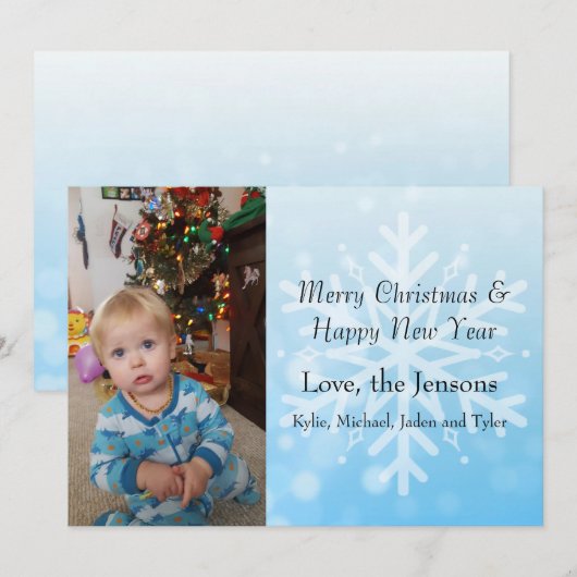  blauw Persoonlijk Snowflake Fotokerst Kaart (Voorkant / Achterkant)