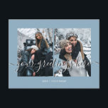 Blauw Persoonlijke 2 foto's Universele Groeten Briefkaart<br><div class="desc">Persoonlijke stoffig lichtblauwe 2 beste vrienden,  bruiloften of gezinsfoto's Universele Groetkaarten met een stijlvolle fotocollage met 2 aangepaste afbeeldingen,  uw groet boodschap in elegant handgeschreven script lettertype,  uw naam,  datum,  jaar,  bericht op de achterkant in een modern en eenvoudig schreefloos lettertype.</div>