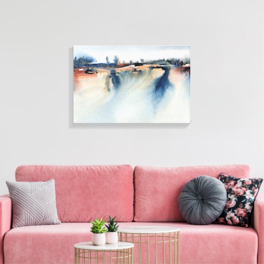 Blauw Perzik Atmosferisch Abstract Landschapschild Canvas Afdruk (Insitu (Woonkamer))