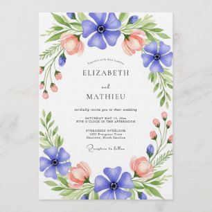 Blauw & Perzik Bloemige Whimsy Bruiloft Kaart
