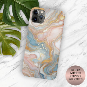 Blauw Perzik Blush Roze Goud Marmer Kunstpatroon iPhone 15 Pro Max Hoesje