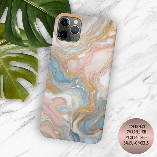Blauw Perzik Blush Roze Goud Marmer Kunstpatroon Case-Mate iPhone Case