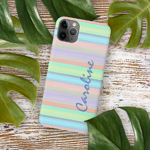 Blauw Perzik Blush Roze Lime Groen Strepen Patroon iPhone 16 Pro Max Hoesje