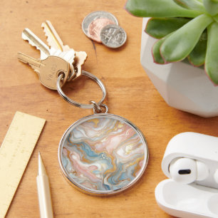 Blauw Perzik Blush Roze Wit Goud Marmer Patroon Sleutelhanger