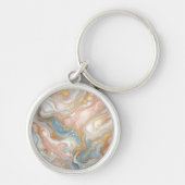 Blauw Perzik Blush Roze Wit Goud Marmeren Patroon Sleutelhanger (Voorkant)