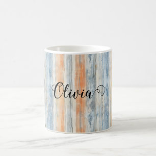 Blauw Perzik Crème Strepen Persoonlijk Koffiemok