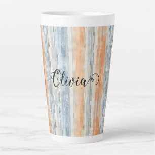Blauw Perzik Crème Strepen Persoonlijk Latte Mok