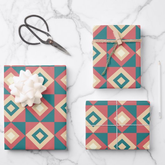 Blauw Perzik Diamant Geometrisch Inpakpapier Vel (Voorkant)