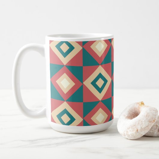 Blauw Perzik Diamant Geometrisch Koffiemok (Met donut)