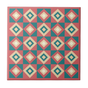 Blauw Perzik Diamant Geometrisch Tegeltje