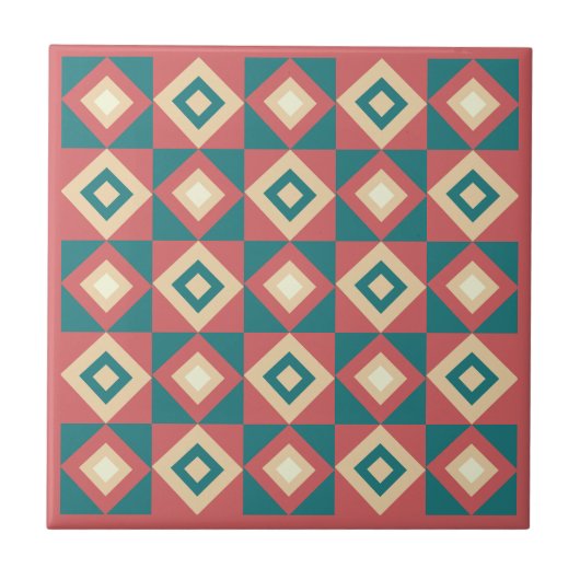 Blauw Perzik Diamant Geometrisch Tegeltje (Voorkant)