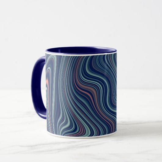 Blauw & Perzik Golvende Agaat Abstractie Mok (Voorkant links)