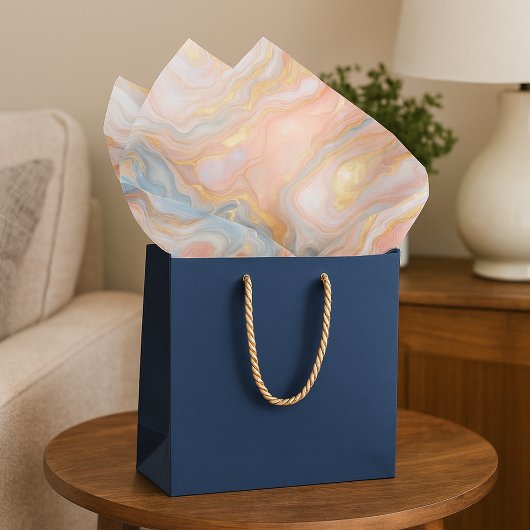 Blauw perzik pastel blush roze goud marmer patroon tissuepapier