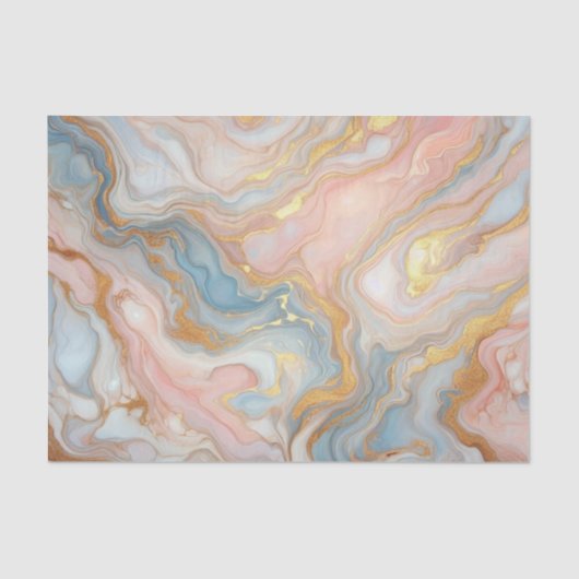 Blauw perzik pastel blush roze goud marmer patroon tissuepapier (Voorkant)