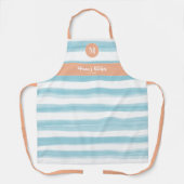  Blauw Perzik Roze Nautisch Monogram Gift Schort (Voorkant)