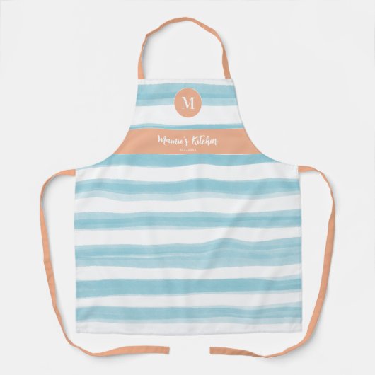 Blauw Perzik Roze Nautisch Monogram Gift Schort (Voorkant)