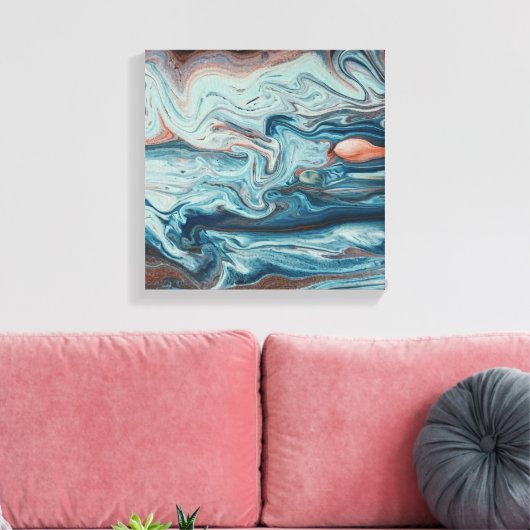 Blauw & Perzik Vloeistof Zigzag Laag Abstracte Kun Canvas Afdruk (Insitu (Woonkamer))