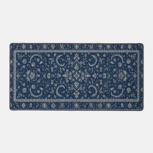 Blauw Perzisch Bloemmotief Vloerkleed Bureaumat