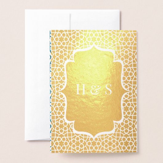 Blauw Perzisch Gouden Folie Moslim Bruiloft Uitnod Folie Kaarten (Met envelop)