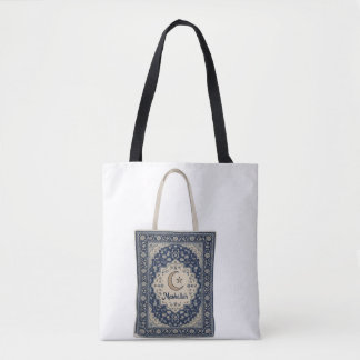 Blauw Perzisch tapijt met Mashallah tekst. Tote Bag