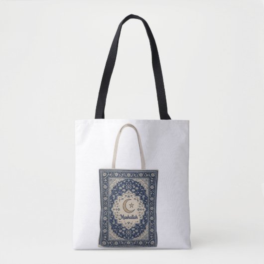 Blauw Perzisch tapijt met Mashallah tekst. Tote Bag (Voorkant)
