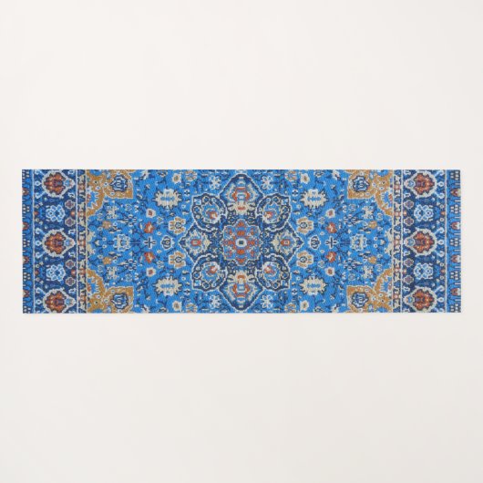 Blauw Perzisch Turks Rug Patroon Yogamat (Achterkant (horizontaal))
