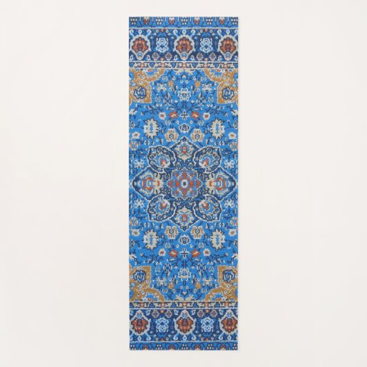 Blauw Perzisch Turks Rug Patroon Yogamat (Voorkant)