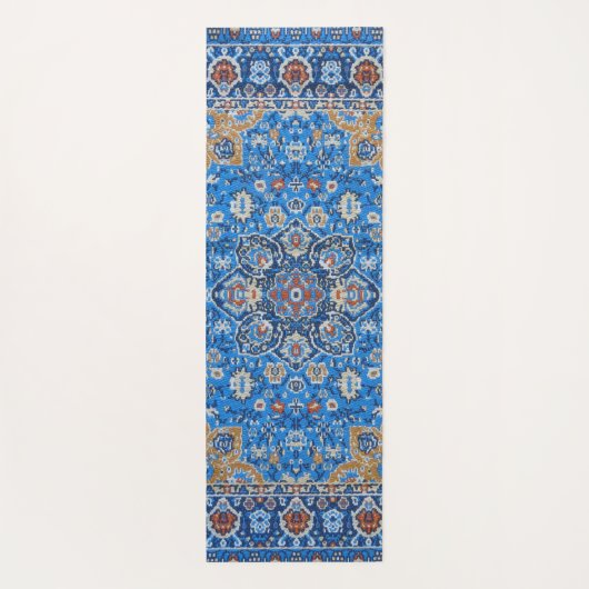 Blauw Perzisch Turks Rug Patroon Yogamat (Achterkant)