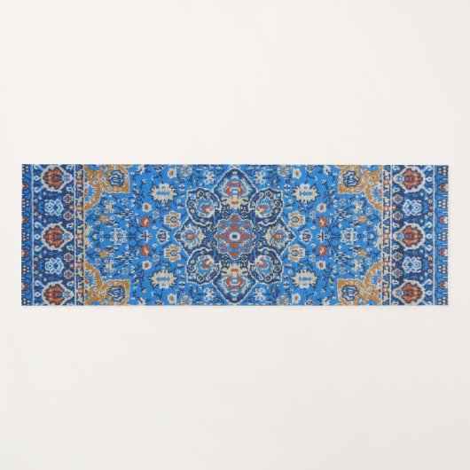 Blauw Perzisch Turks Rug Patroon Yogamat (Voorkant (horizontaal))