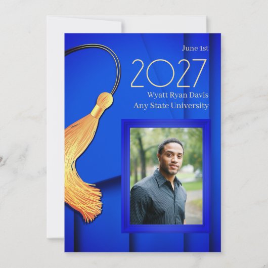 Blauw Pet en jurk met gouden kwastje Aankondiging (Voorkant)