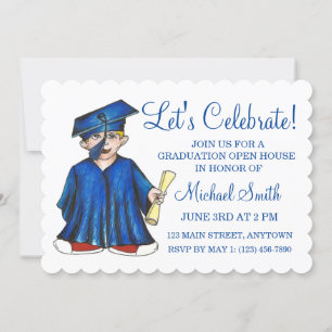 Blauw Pet Geon School Gradution Party Open House Kaart