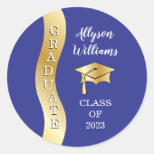 Blauw | Pet "Gold Afstuderen Wave Afstudeerder" Ronde Sticker (Voorkant)