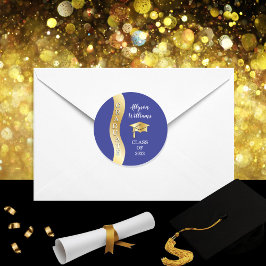 Blauw | Pet "Gold Afstuderen Wave Afstudeerder" Ronde Sticker