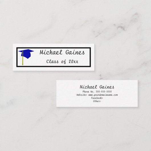 Blauw Pet - Naam Afstuderen Kaarten invoegen Mini Visitekaartje (Voorkant / Achterkant)