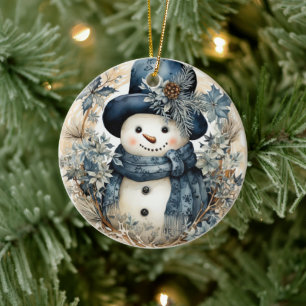 Blauw Pet Sneeuwman Kerst Keramisch Ornament