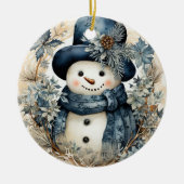 Blauw Pet Sneeuwman Kerst Keramisch Ornament (Voorkant)