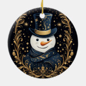 Blauw Pet Snowman Goud Decoratief Ornament (Achterkant)