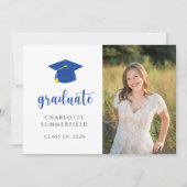 Blauw Pet & Tassel Foto Afstudeerfeest Kaart (Voorkant)