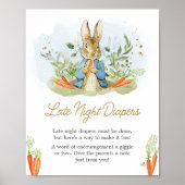 Blauw Peter Konijn Baby shower Late Night Luiers Poster (Voorkant)